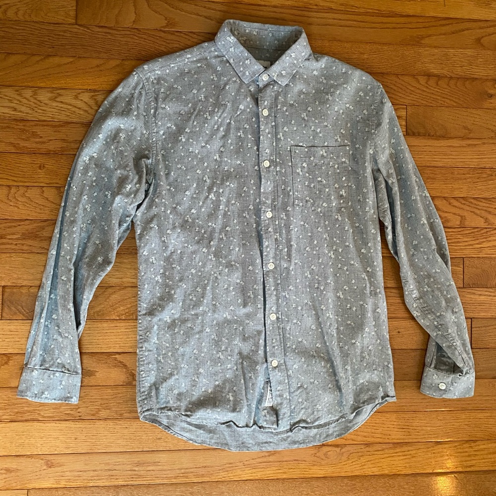 Frank & Oak Light Gray Floral Print Casual Shirt